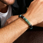 Bohemian Black Agate Beaded Bracelet for Men,Eiastic Green Stone Bead Bracelets,Handmade Stacking Stretch Bracelets Gift