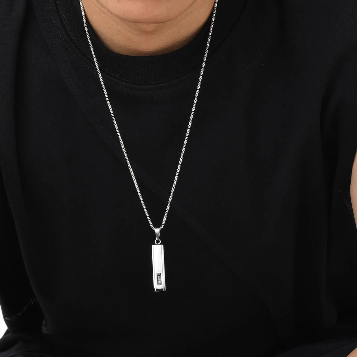 Geometric Vertical Bar Pendant Necklaces for Men Boys,Stainless Steel Necklace with 60CM Box Chain,Stylish Hiphop Jewelry Gifts