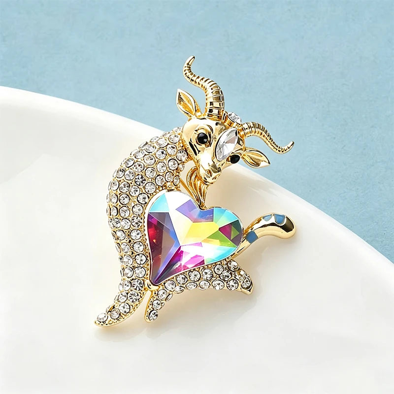 PENDRA Heartgoat Rhinestone Goat Brooch