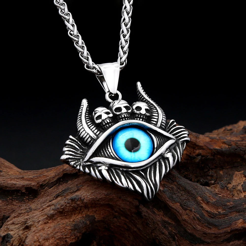PENDRA Demoneye Blue Stainless Steel Demon Eye Pendant