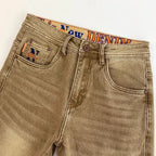 High-end 2026 Luxury Brand Clothes Khaki Jeans Men's Light Luxury Washed Casual Elastic Slim Small Feet Embroidered Long Pants