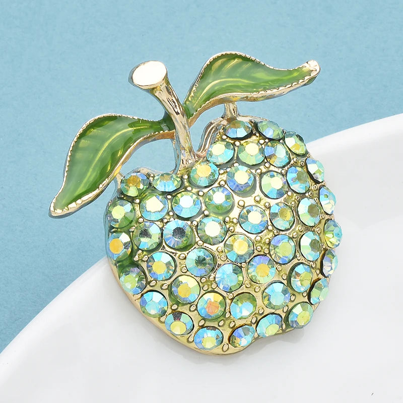 PENDRA Appella Green Rhinestone Apple Brooch