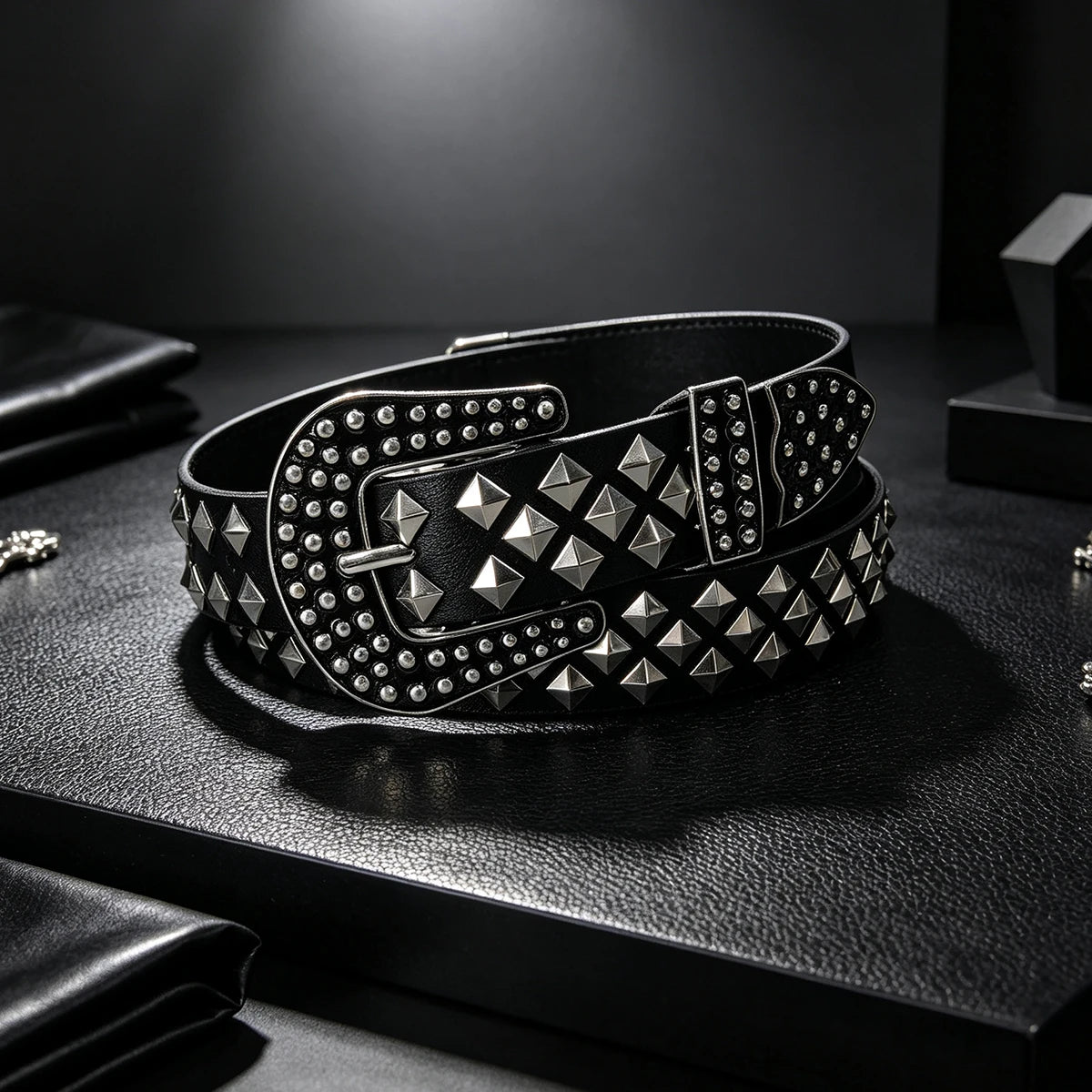 New Fashion Men's European And American Punk Belt Women's Rivet Wide Waist Cross Border Jeans Belt Unisex Gothic Accessories