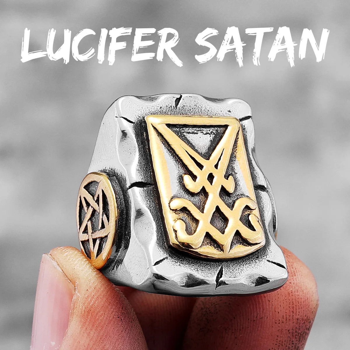 PENDRA Lucifer Satan Pentagram Steel Ring