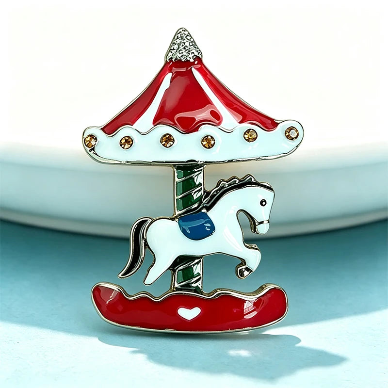 PENDRA Carousel Enamel Horse Brooch