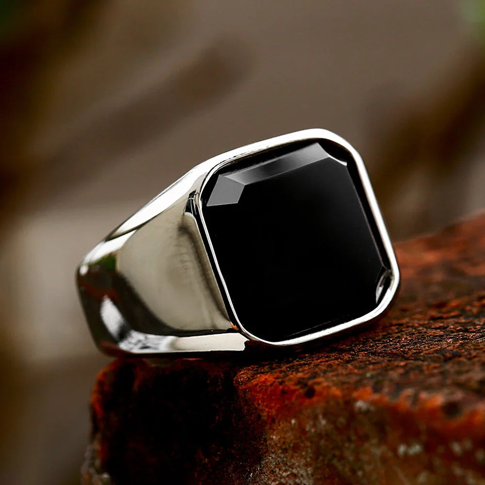 PENDRA Noirzircon Stainless Steel Black Zircon Ring
