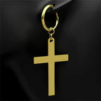 Hip Hop Catholic Cross Hoop Earrings for Women Men Stainless Steel Gold Silver Color Crucifix Statement Earring Jewelry E3476S06