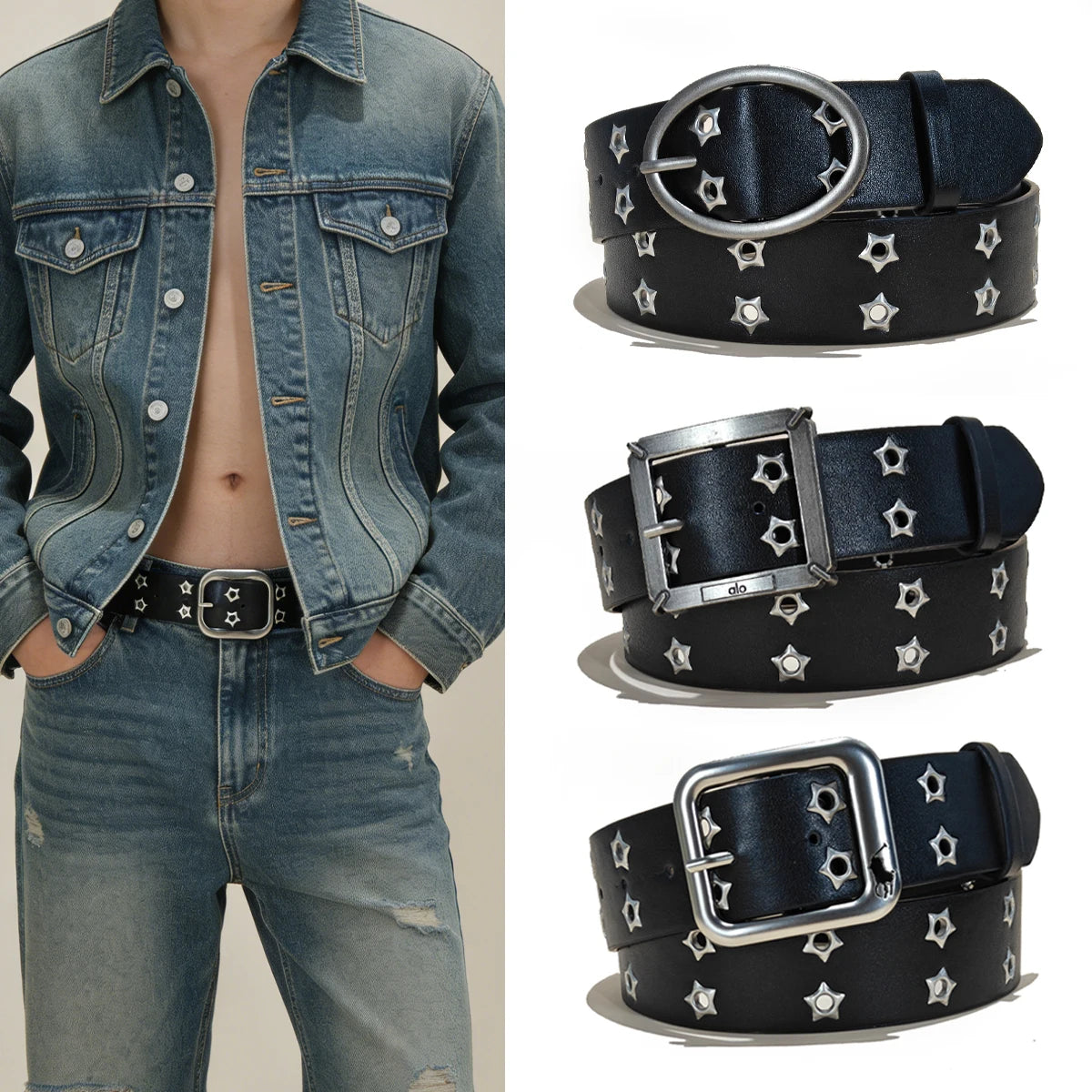 PENDRA Elarara Leather Black D-Buckle Star Belt