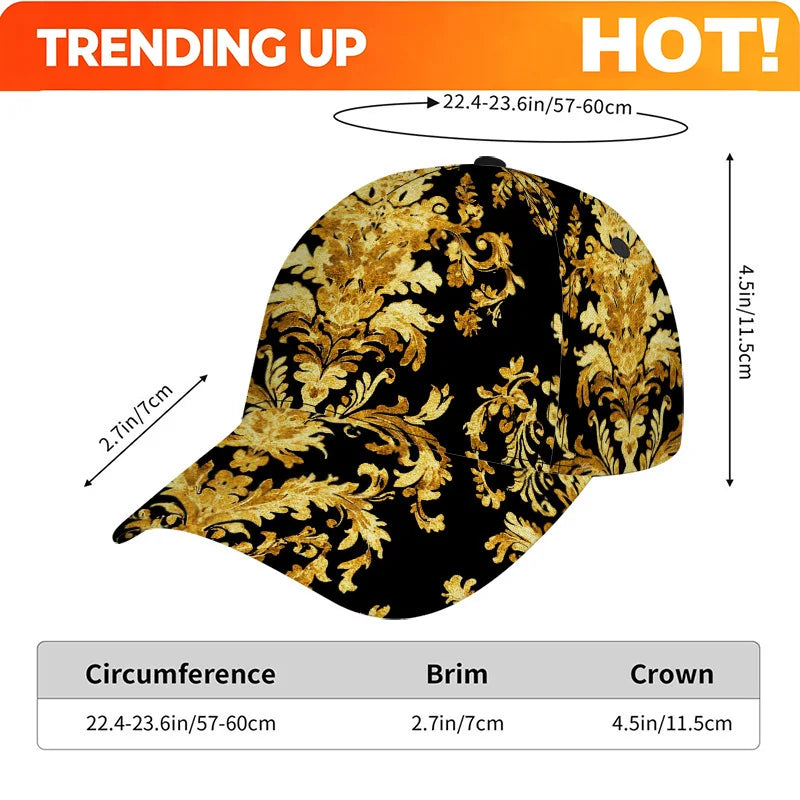 PENDRA Elegant Golden Flourishes Classic Baseball Lightweight Adjustable Duckbill Baseball Cap