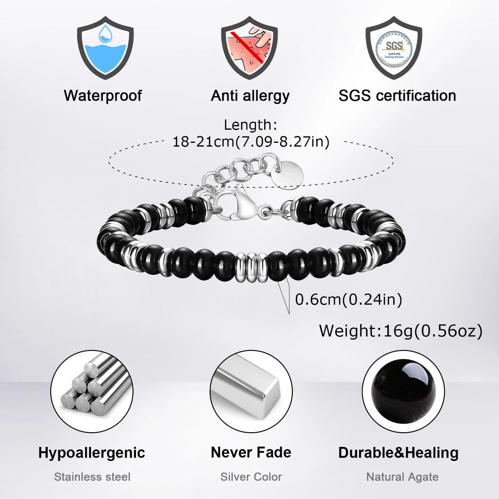 Metal Bead bracelets for Men Boys,Natural Beaded Stainless Steel Beaded Bracelets,Casual Jewelry Gifts