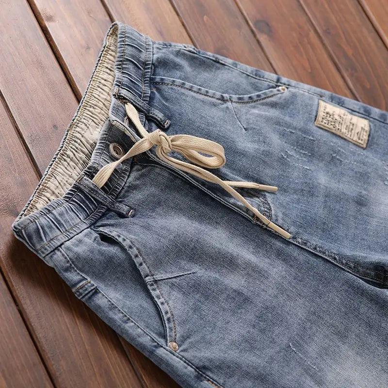 PENDRA Elastic Waist Denim Washed Pants
