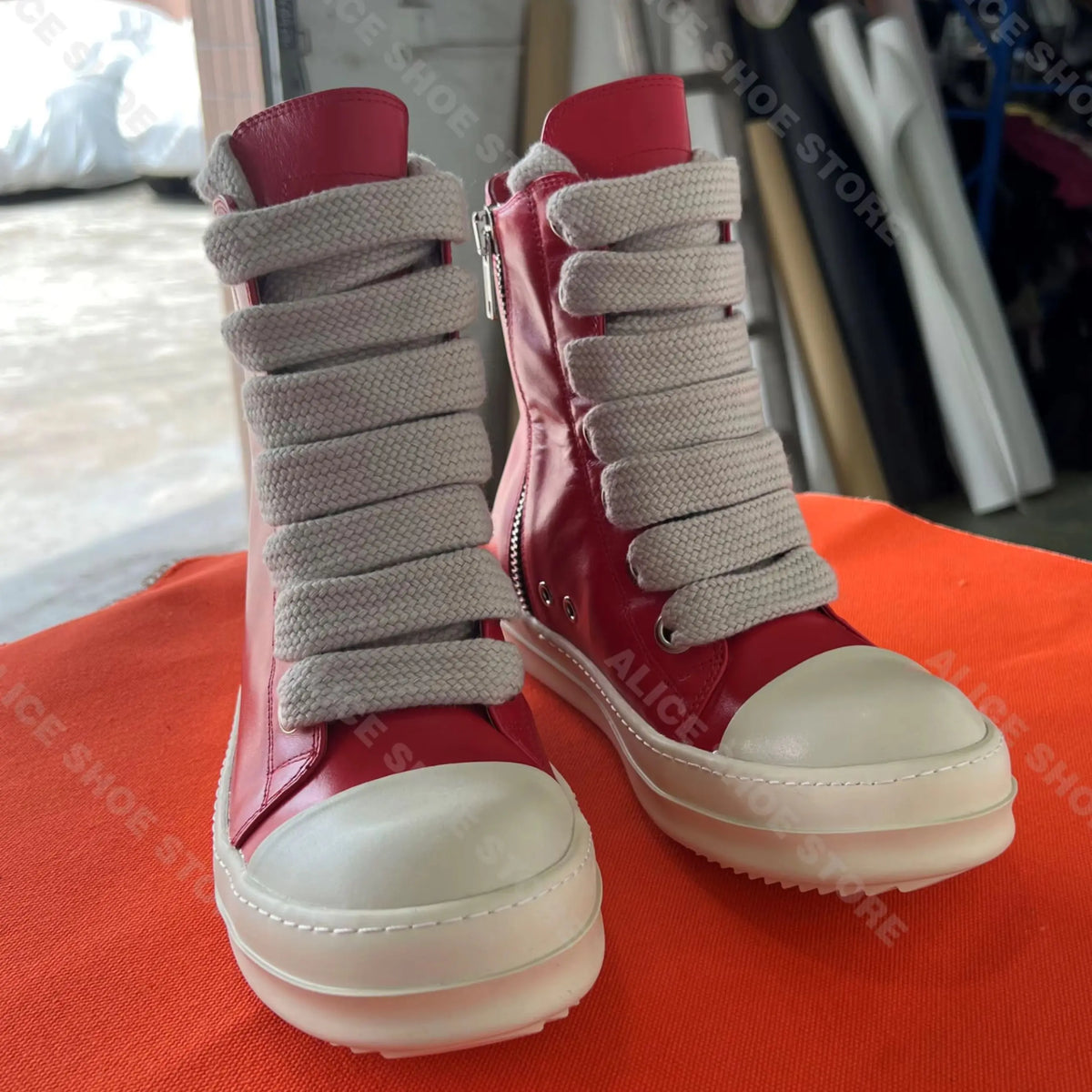 Men Casual Shoes Jumbo Lace Up High Top Brand Genuine Leather Thick Sole Women Luxury Trainer Designer Sneakers Big Plus Size