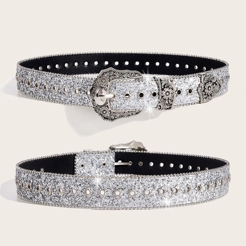 1pc alloy Girl Fashion PU Leather Belts Western Cowboy Personality Gothic Rhinestone Belts Y2K Retro Jeans Skirt Decor Waistband