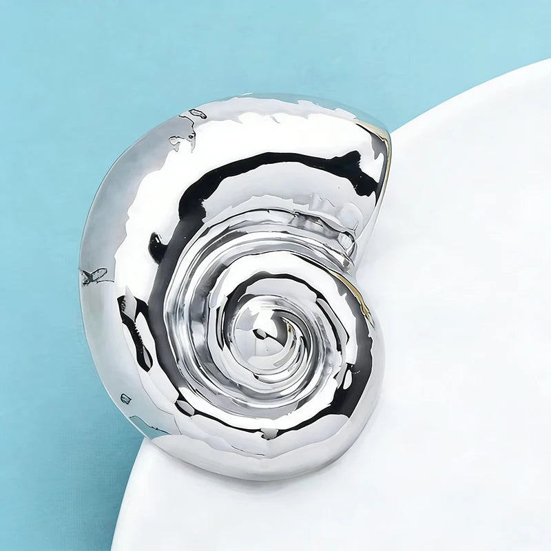 PENDRA Spiral Shell Stainless Steel Brooch