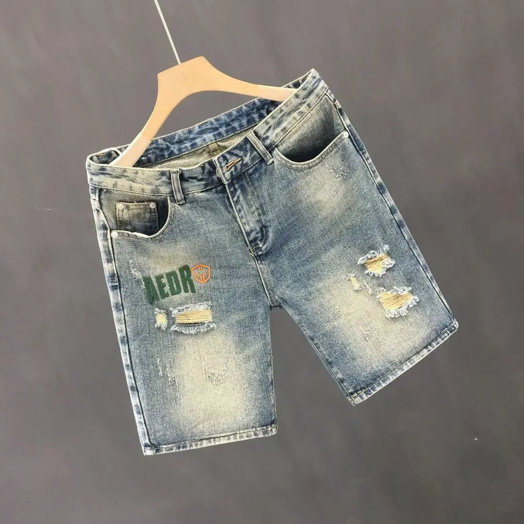 Summer Straight Ripped Shorts Trendy Thin Youth Casual Breeches Men's Fashion Handsome Denim Pants Clothes Man Short Jeans
