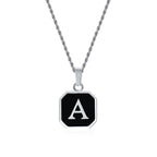 Square A-Z Initial Letters Necklaces for Men Boys,Stainless Steel Geometric Pendant with Box Rope Chain Collar,Gift Jewelry