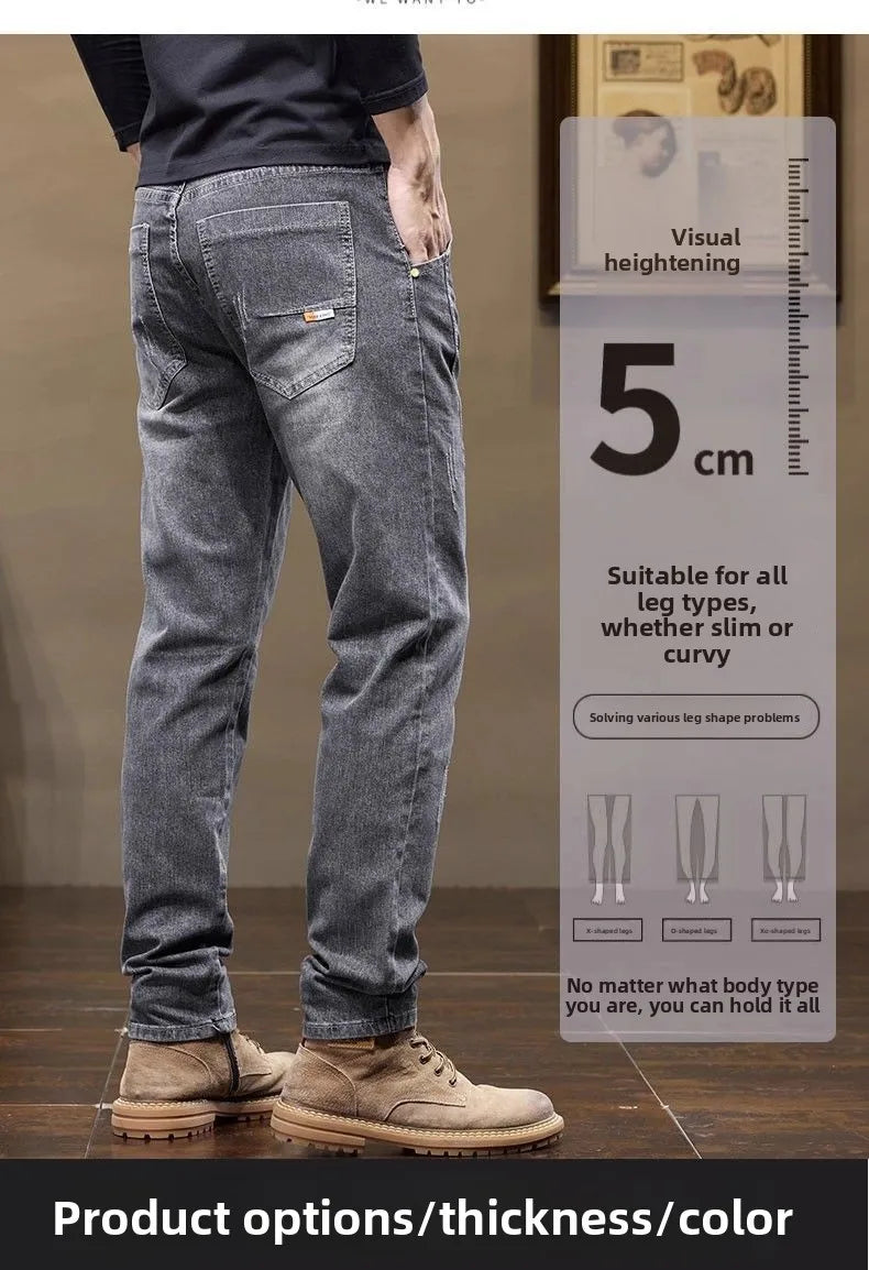 Men's Pants Korean Style 2025 Autumn New Men's Slim Straight Elastic High-end Casual Trousers Spring Autumn Low Rise Jeans
