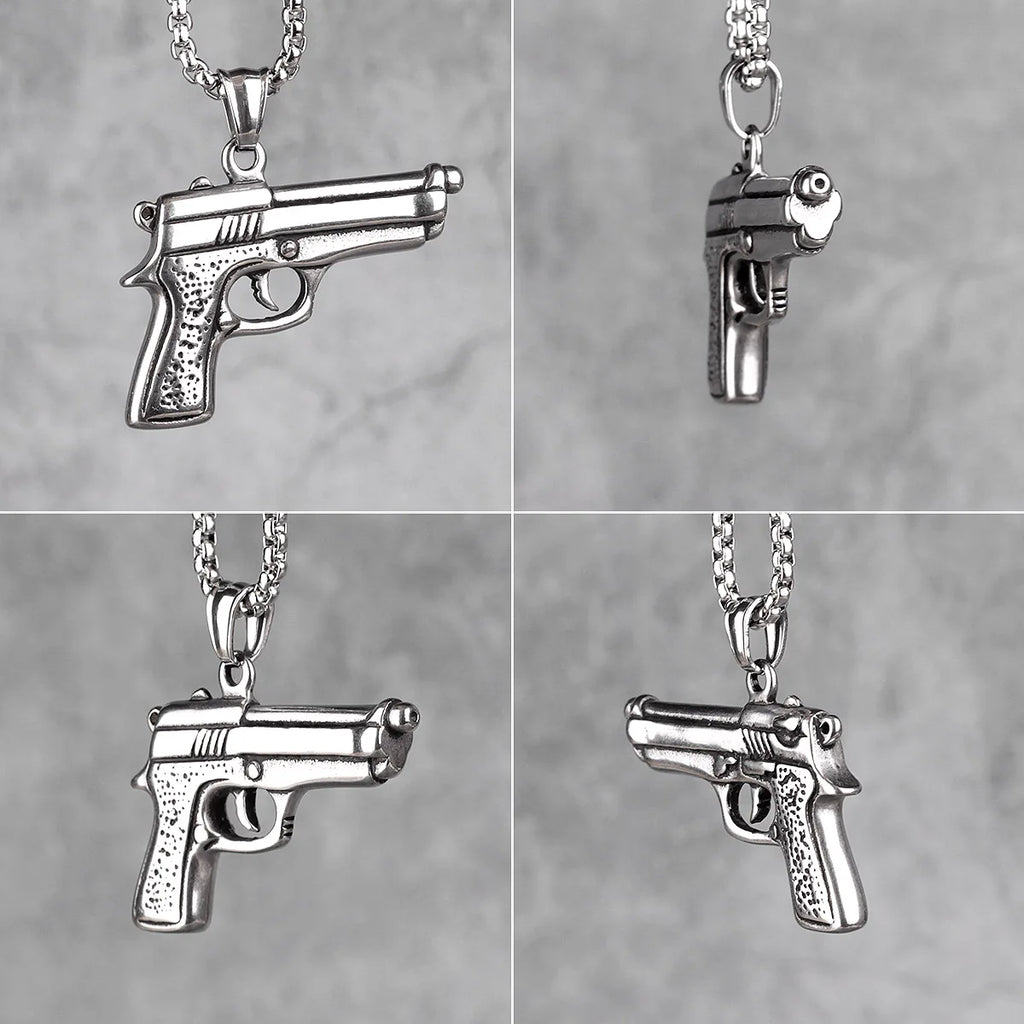 Gun Pistol Arms Mens Long Necklaces Pendants Chain Punk Hip Hop for Boy Male Stainless Steel Jewelry Creativity Gift Wholesale