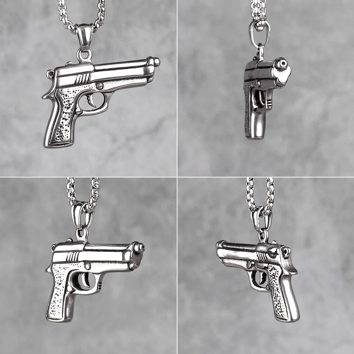 Gun Pistol Arms Mens Long Necklaces Pendants Chain Punk Hip Hop for Boy Male Stainless Steel Jewelry Creativity Gift Wholesale