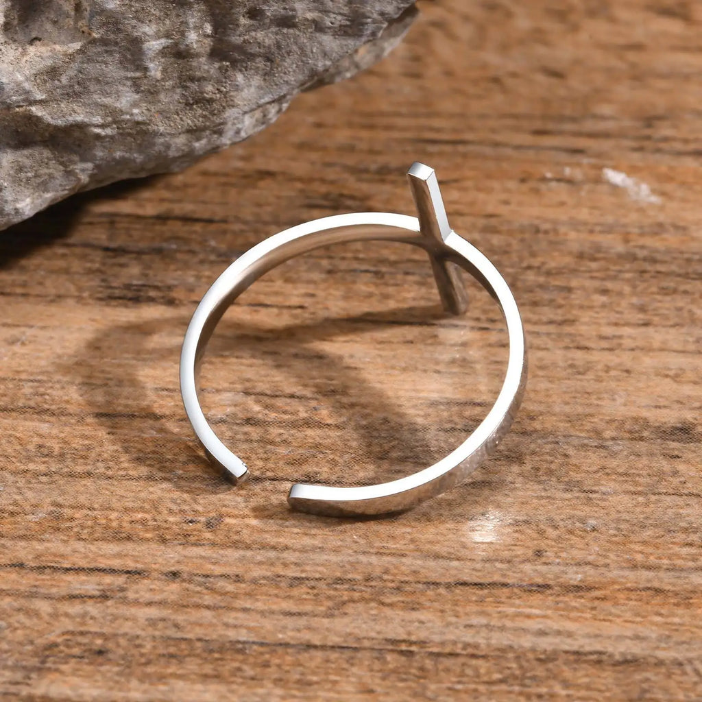Stainless Steel Open Ring for Men Boys,Simple Cross Ring Men Ring,Classic Faith Jewelry Gifts