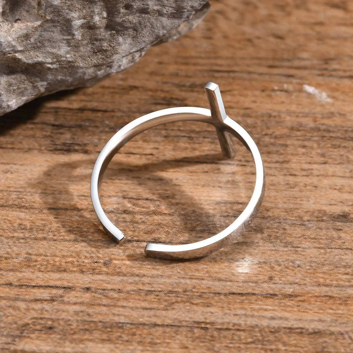 Stainless Steel Open Ring for Men Boys,Simple Cross Ring Men Ring,Classic Faith Jewelry Gifts