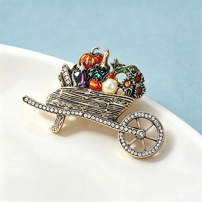 PENDRA Veggiecart Vintage Vegetable Cart Brooch
