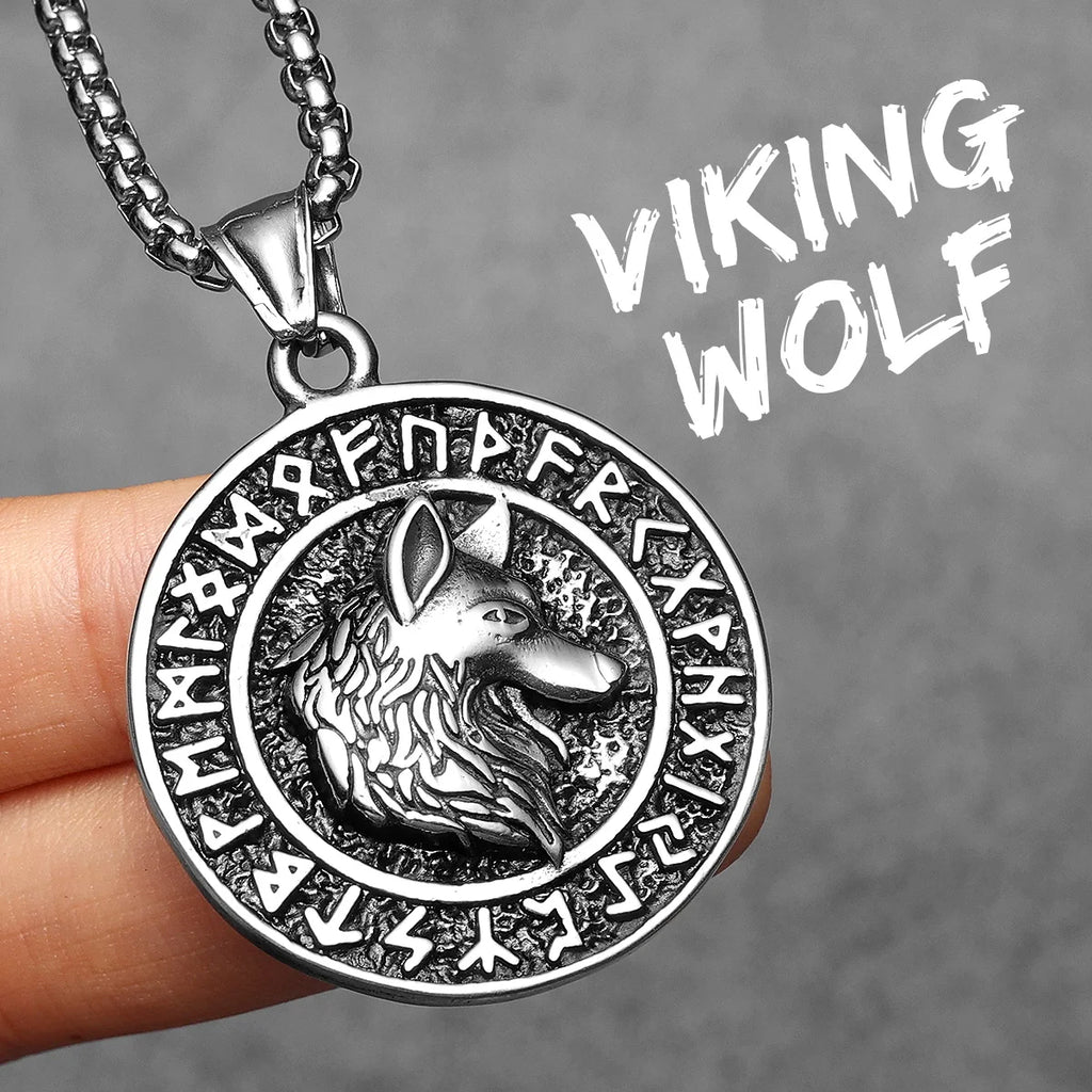 PENDRA Rune Wolf Steel Necklace