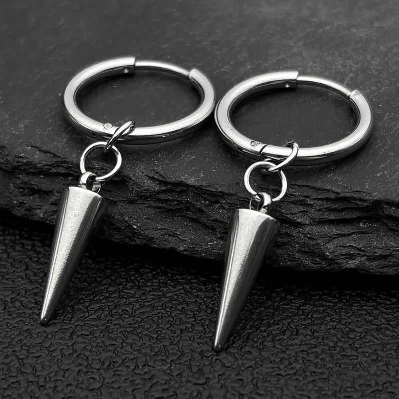 Gothic Rivet Drop Earrings For Women Men Punk Hip Hop Metal Geometric Cone Pendant Dangle Earring Y2K Party Jewelry Gifts