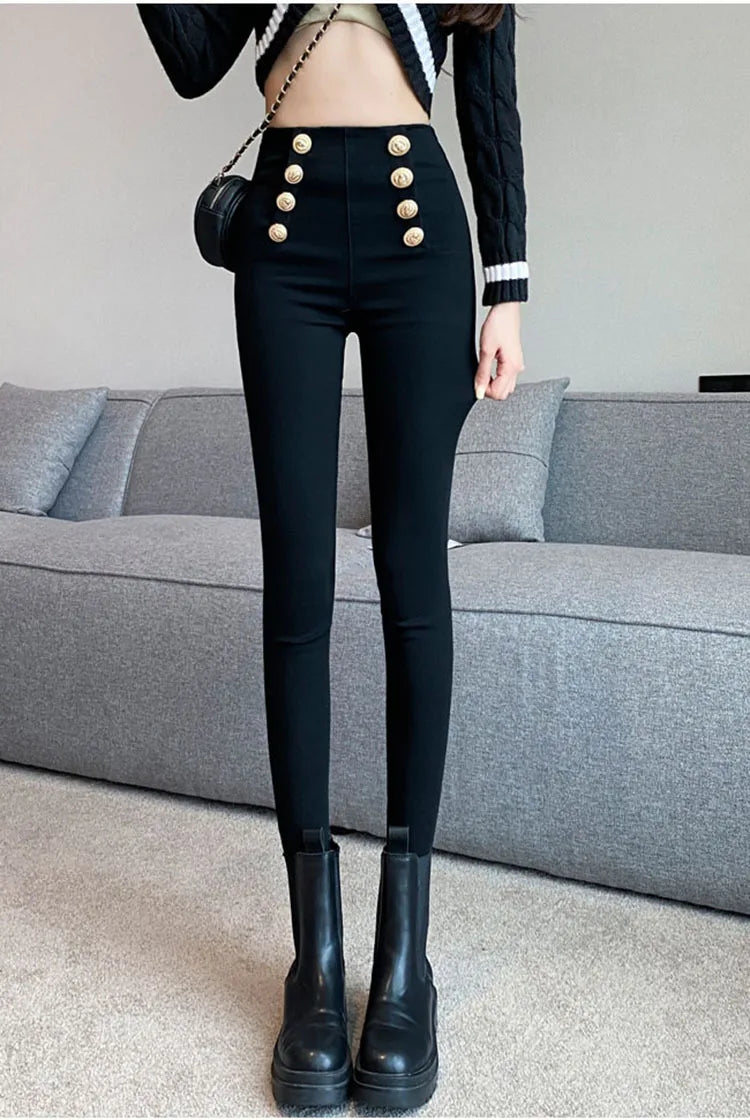 Fashion Women's Trousers 2023 Autumn New High-elastic Double-breasted Tight-fitting High-waisted Slimming Pants Women's Pants