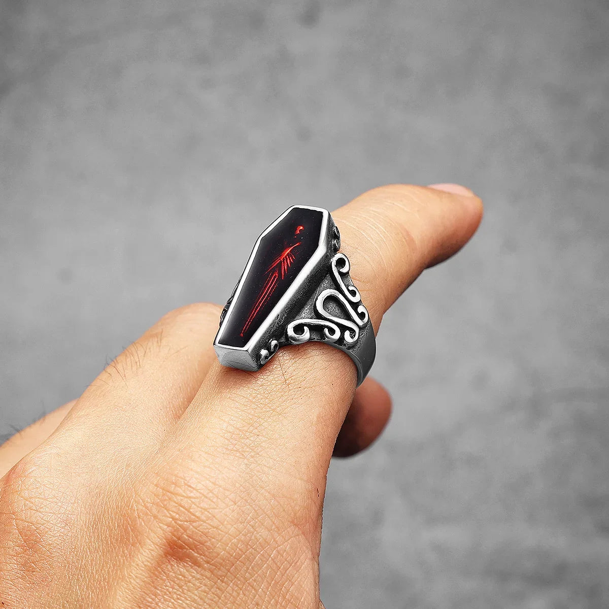Gothic Mummy Vampire Coffin Men Rings Stainless Steel Retro Punk Rock New In Women Jewelry Fashion Accessories Gift Wholesale