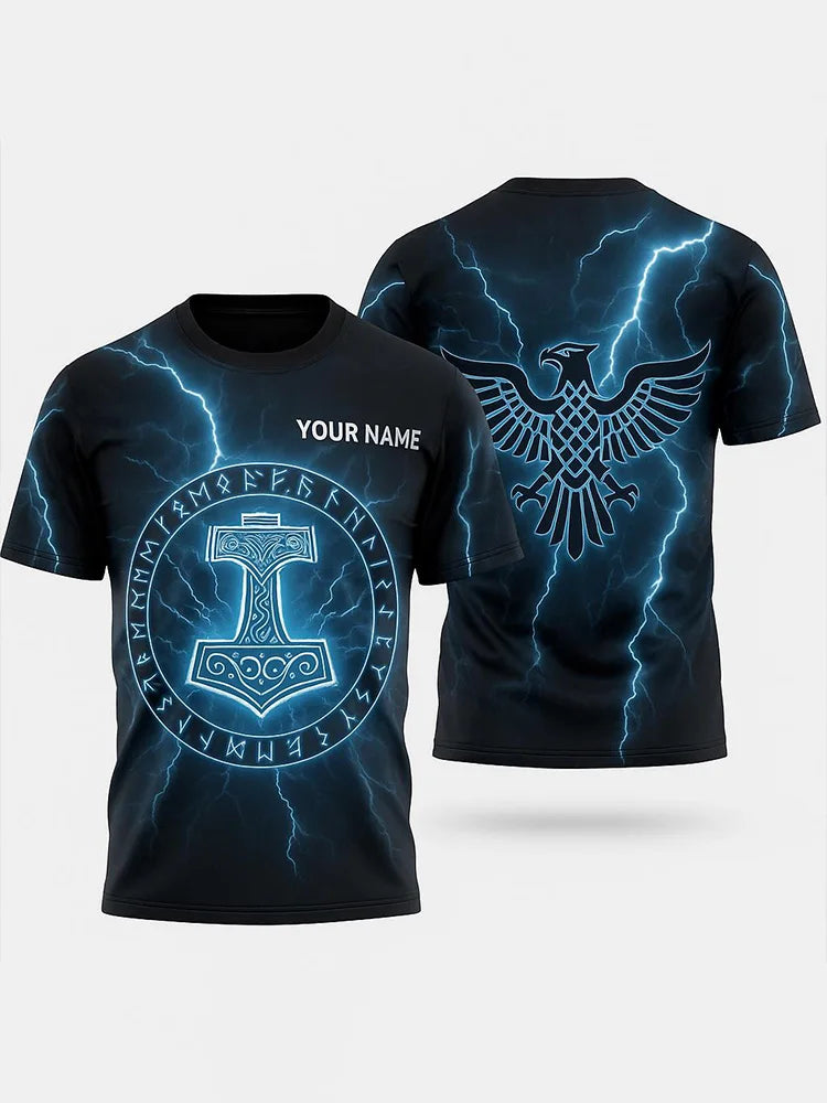 Viking-style Nordic Mythology Print Men's T-shirt Outdoor Street Sport Fitness Short-sleeved Shirt Daily Casual Fashionable Top