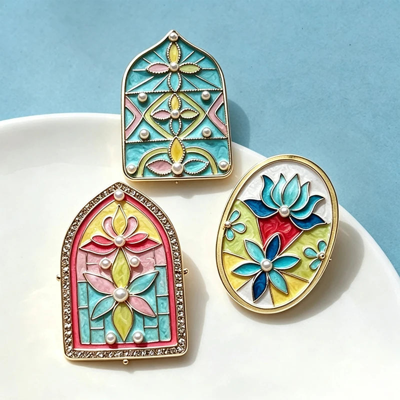PENDRA Windowflora Vintage Enamel Flower Window Brooch