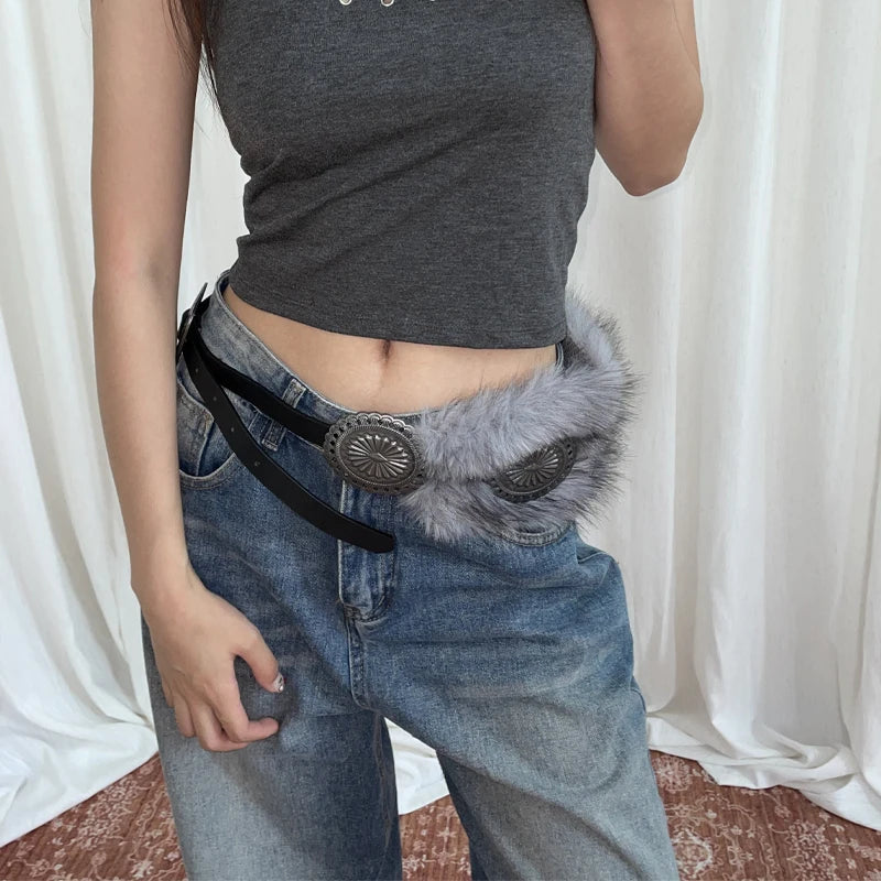 Furry Belt Y2k Belt Subculture Autumn Winter Spring Retro Luxury Plush Waist Chain Imitation Fur Waist Seal Hot Girl Sexy Belt