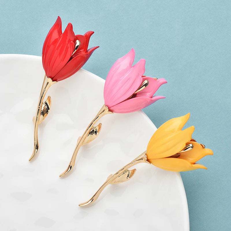 PENDRA Tulippa Large Enamel Tulip Flower Brooch
