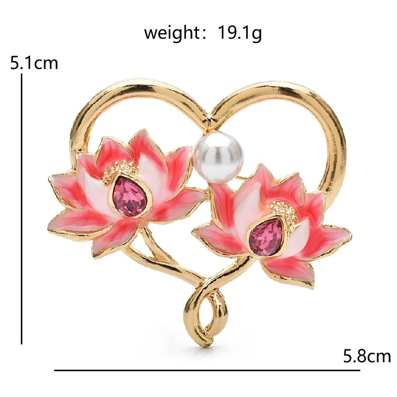 PENDRA Lotuselle Enamel Lotus Heart Brooch