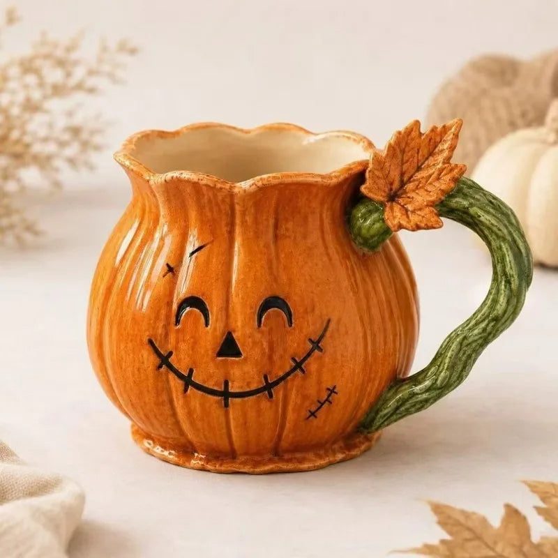 Pumpkin Resin Mug Halloween Decorative Cup Cute Holiday Coffee Mug Gift for Friends Family Fall Party Table Decor
