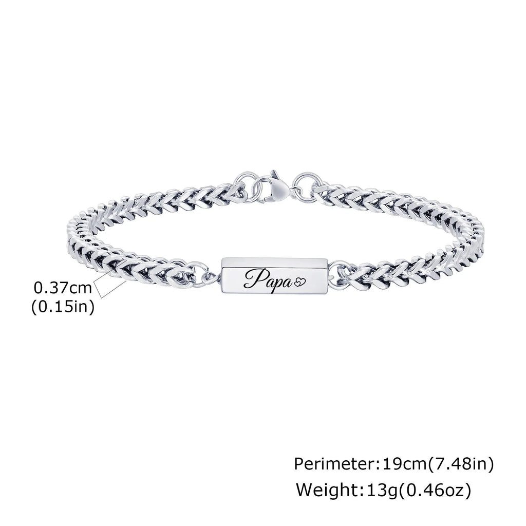 Papa Bracelet for Men Boys,21cm Waterproof Stainless Steel Franco Chain Links Wristband,Stylish Father's Day Gift