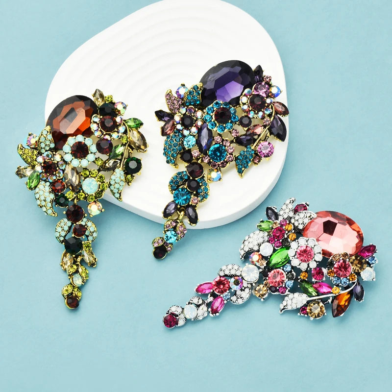 PENDRA Royale 3-Color Crystal Flower Palace Brooch