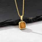 Brown Tiger Eye Stone Necklace for Men,Natural Stone Square Stainless Steel Necklace,Christmas  Anniversary Jewelry Gift