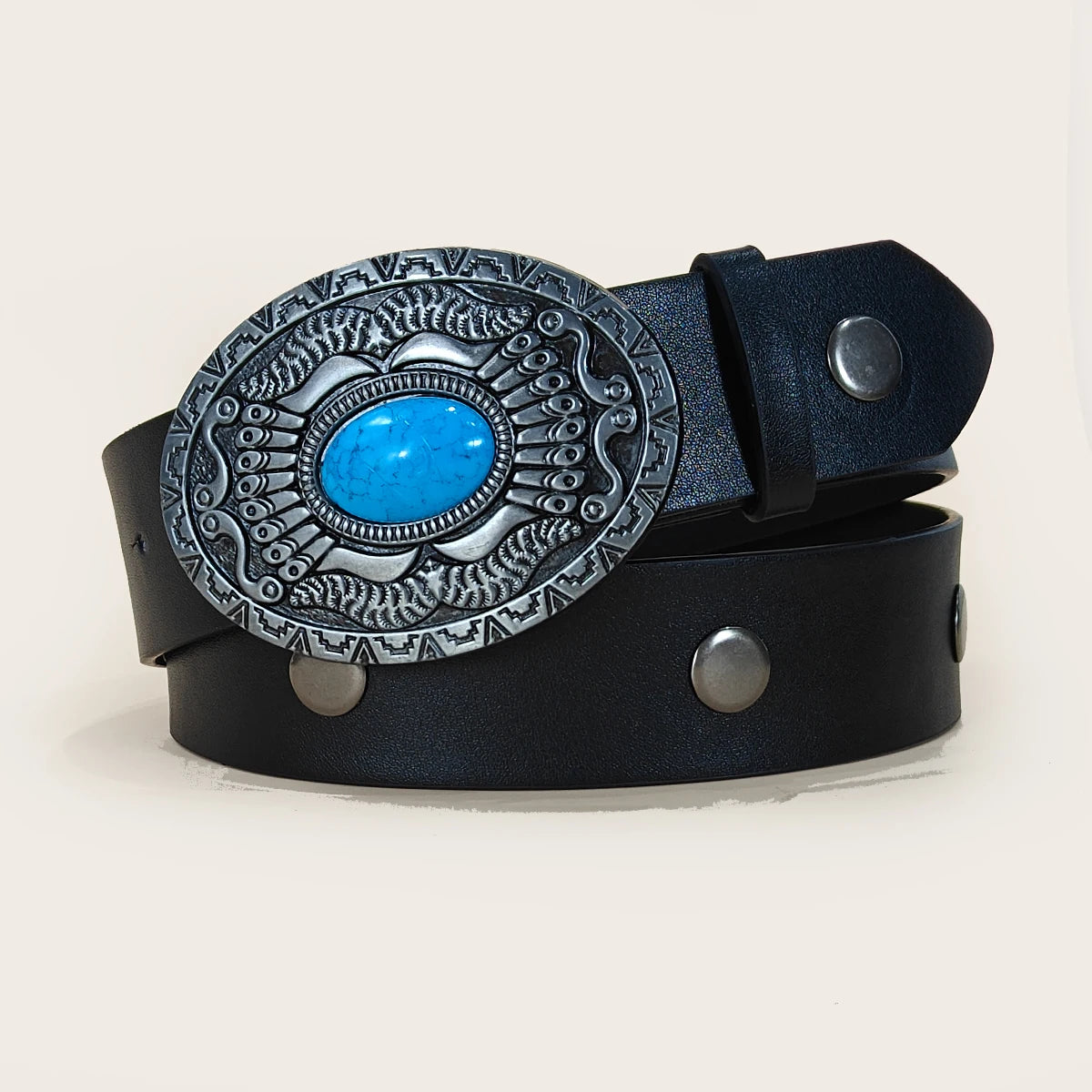 PENDRA Noraarae Leather Black Turquoise Buckle Turquoise Belt