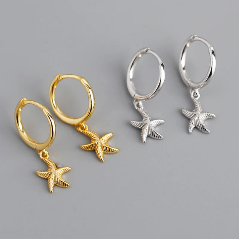 VENTFILLE 925 Sterling Silver  Starfish Hoop Earring for Women New Personality Trendy Starfish Earrings