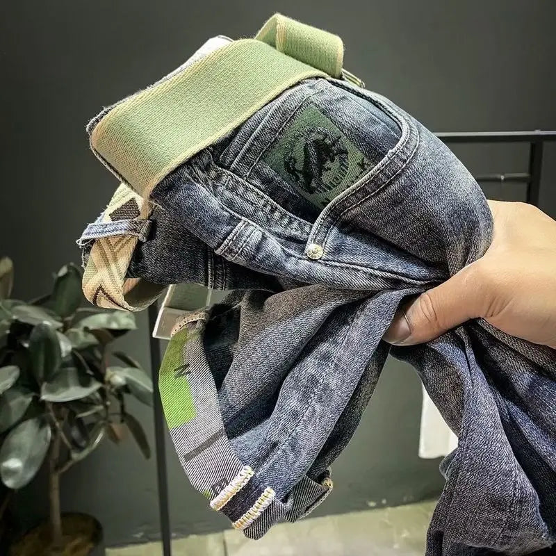 High-End 2023 Casual Cotton Luxury Men's Jeans with Embroidery for 2023 Spring and Autumn Work Straight Denim Pants for Men