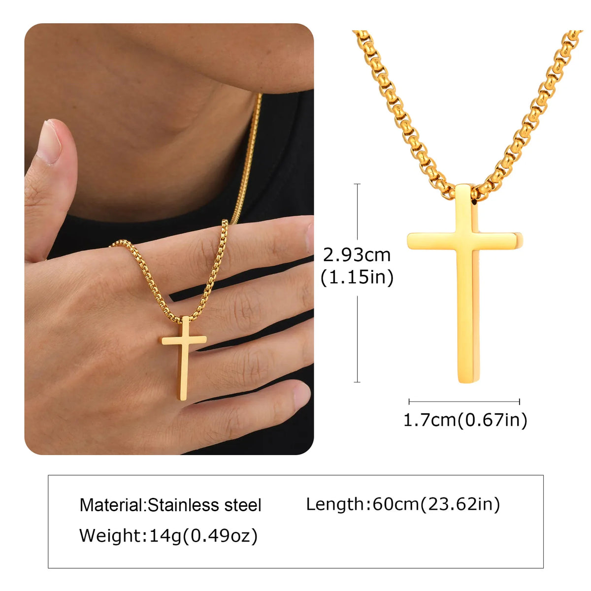 Simple Plain Cross Necklace for Men,Stainless Steel Silver Gold Color Cross Pendant Necklace,Christian Prayer Jewelry Gift