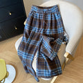 PENDRA Plaid Woolen Elastic Waist Wide Leg Pants