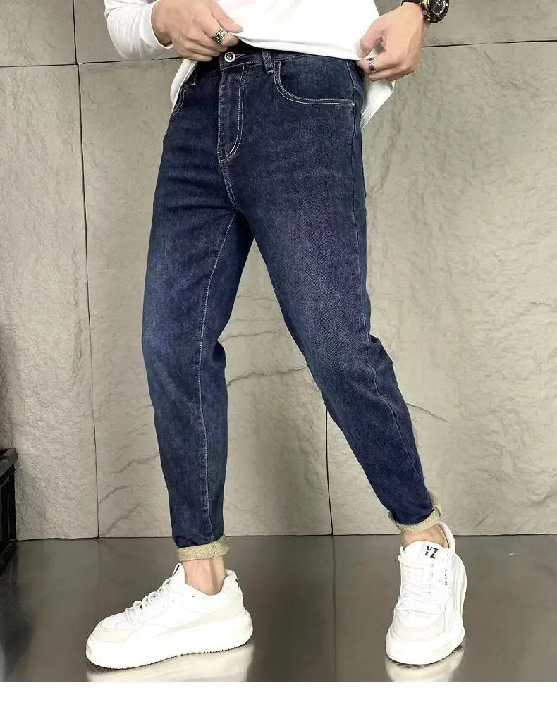 New Harajuku Fashion Trendy Spring Autumn Slim Fit Casual Jeans for Men Vintage Tapered Pencil Pants Stretch Boyfriend Jeans