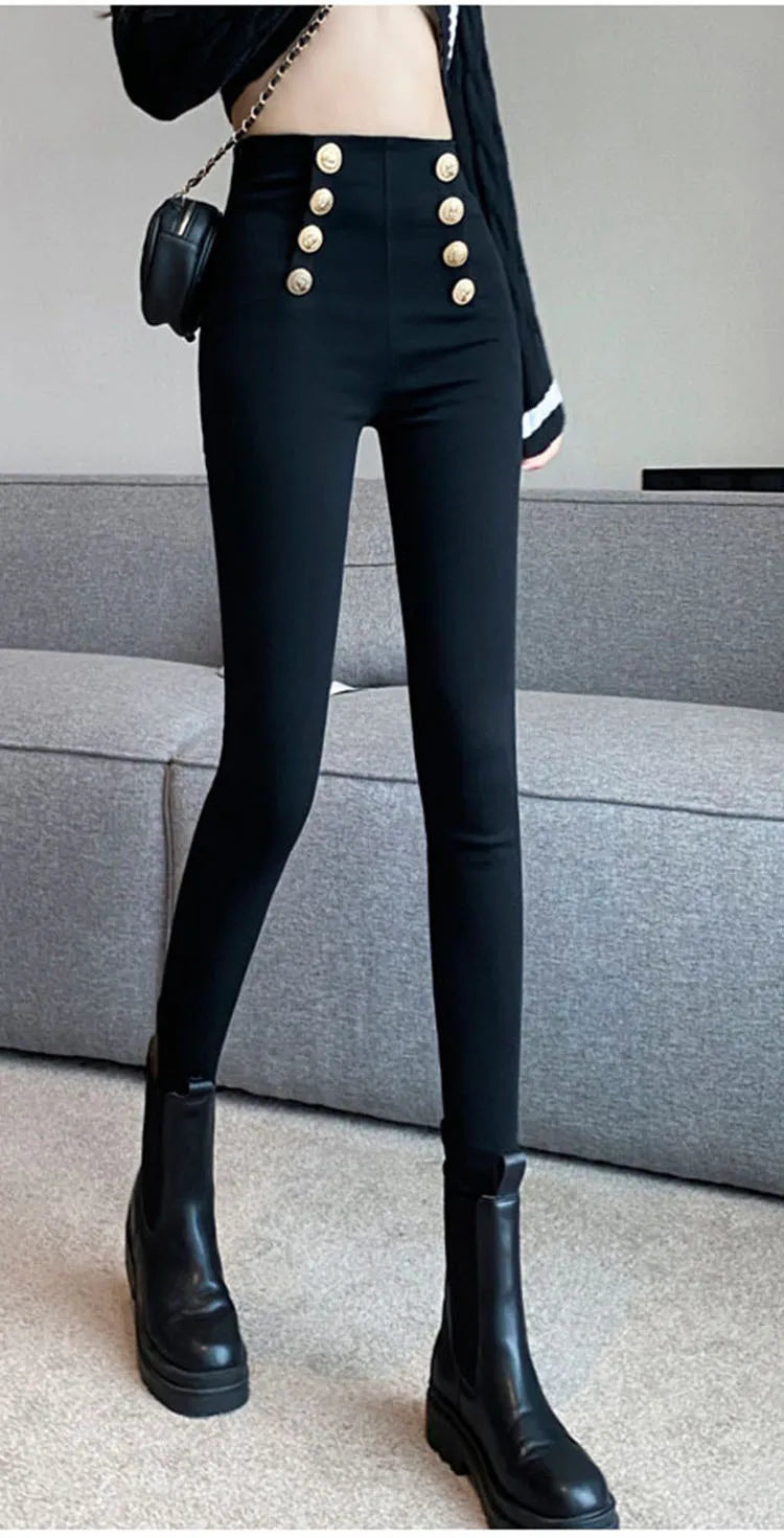 Fashion Women's Trousers 2023 Autumn New High-elastic Double-breasted Tight-fitting High-waisted Slimming Pants Women's Pants