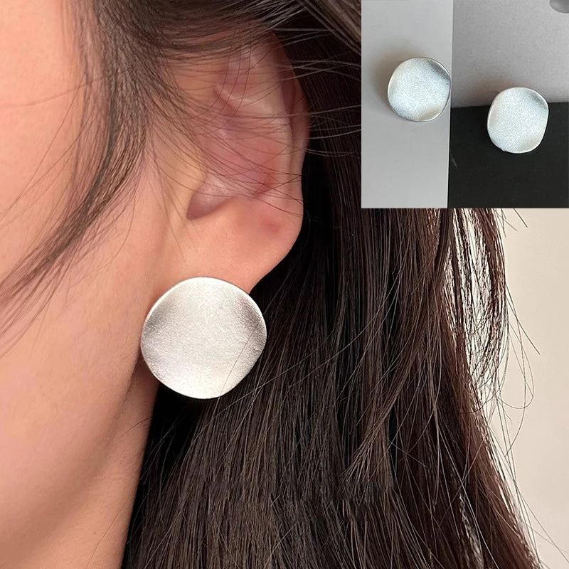 VENTFILLE 925 Sterling Silve Geometry Hoop Earring for Women Frosting Classic Minimalist Versatile Wide Jewelry Gift Dropship