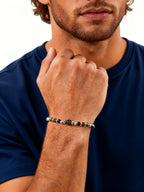Healing Natural Stone Beaded Bracelets for Men Boys,Hip Hop Metal Adjustable Beaded Wristband,Causal Jewelry Gift