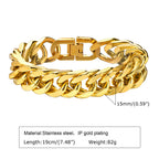 Gold Plated Men's Chunky Chain Bracelet,Stainless Steel Thick Cuban Chain Wristband,Hip Hop Punk Luxury Jewelry Gift for Him
