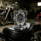 Gothic Skull Bat Whiskey Glass, Ozzy Inspired Gold Rim Cocktail Glass